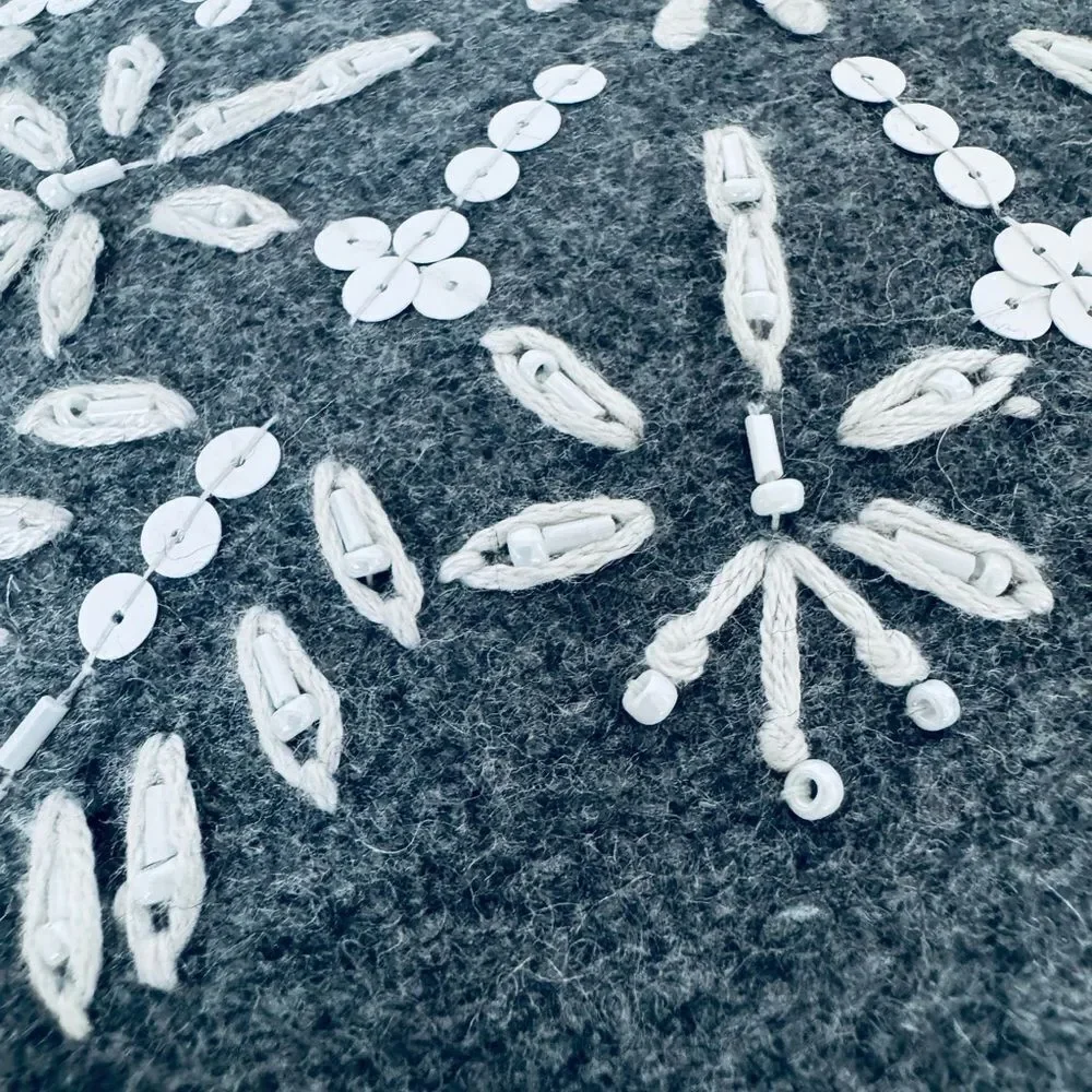 Pier 1 Gray Snowflake Beaded Winter Holiday Throw Pillow